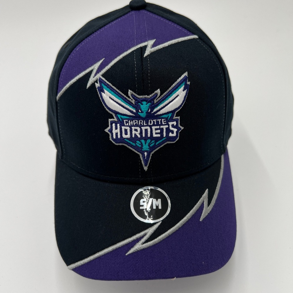 NBA Charlotte Hornets Superflex‎ Stretch Fit Hat Black Purple S/M Baseball Cap